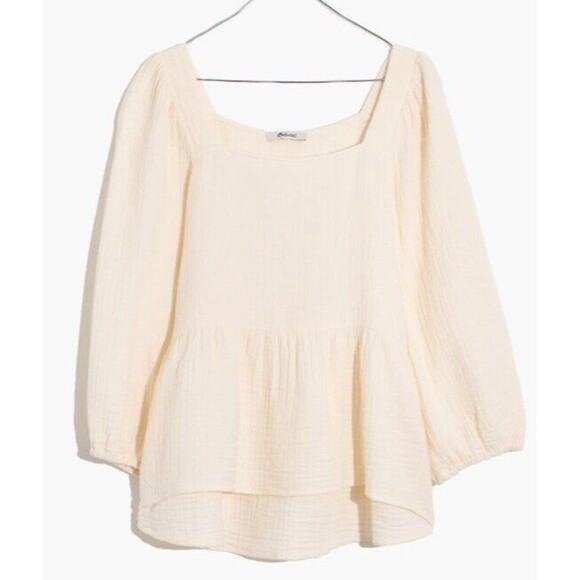 Madewell Plus Lightspun Millbrook Puff-sleeve Peplum  Size M‎ Light Yellow - Picture 4 of 10